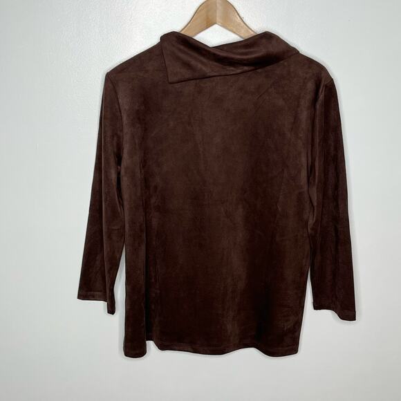 J. McLaughlin Womens Clio Top Large Brown Mocha Suede Button Mock Neck Classic - Picture 10 of 12